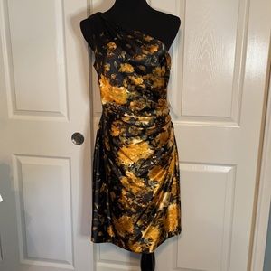 Maggy London NWT Black/Gold One Shoulder Dress 12